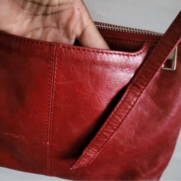Red Smooth Leather Crossbody 10x7 Double Zip Distressed Bag Hobo International - Picture 7 of 9